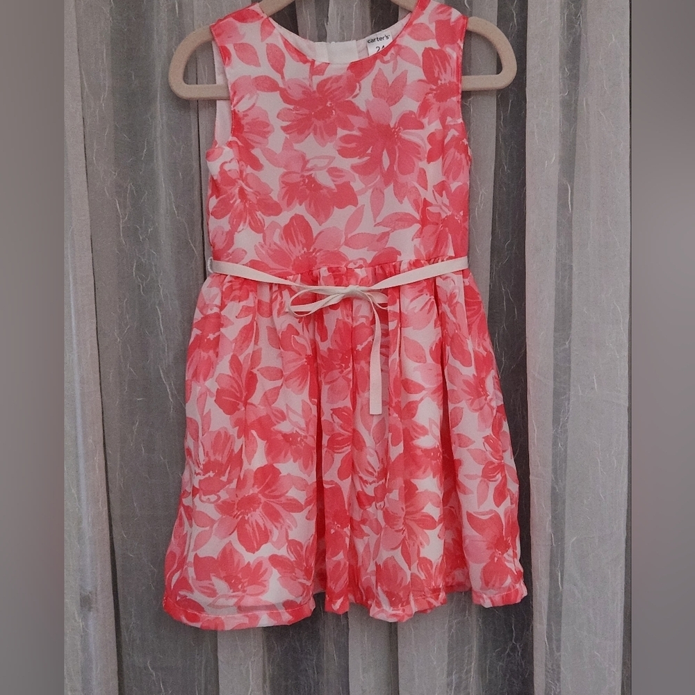 Carter's Peach Floral Twirly Dress, Size 24mons, EUC